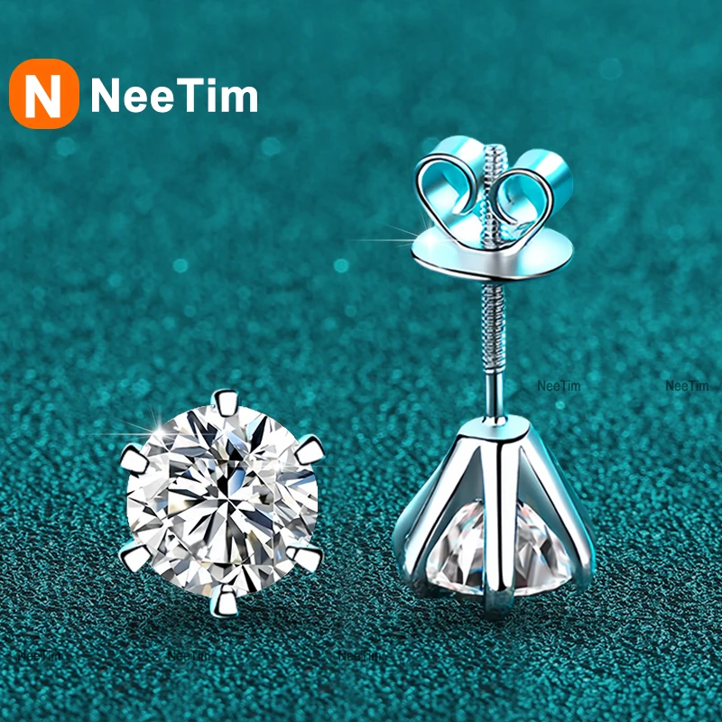 

NeeTim 0.5ct 1ct 2ct Moissanite Earrings for Women Lab Diamond 925 Sterling Silver Wedding Party Women's Srew Studs Earring