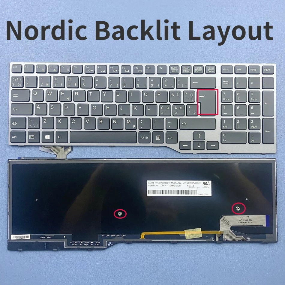 

Nordic Backlit Keyboard For Fujistu E754 Lifebook E557 E753 E756 E554 E556 Celsius H730 H760 H77 Series