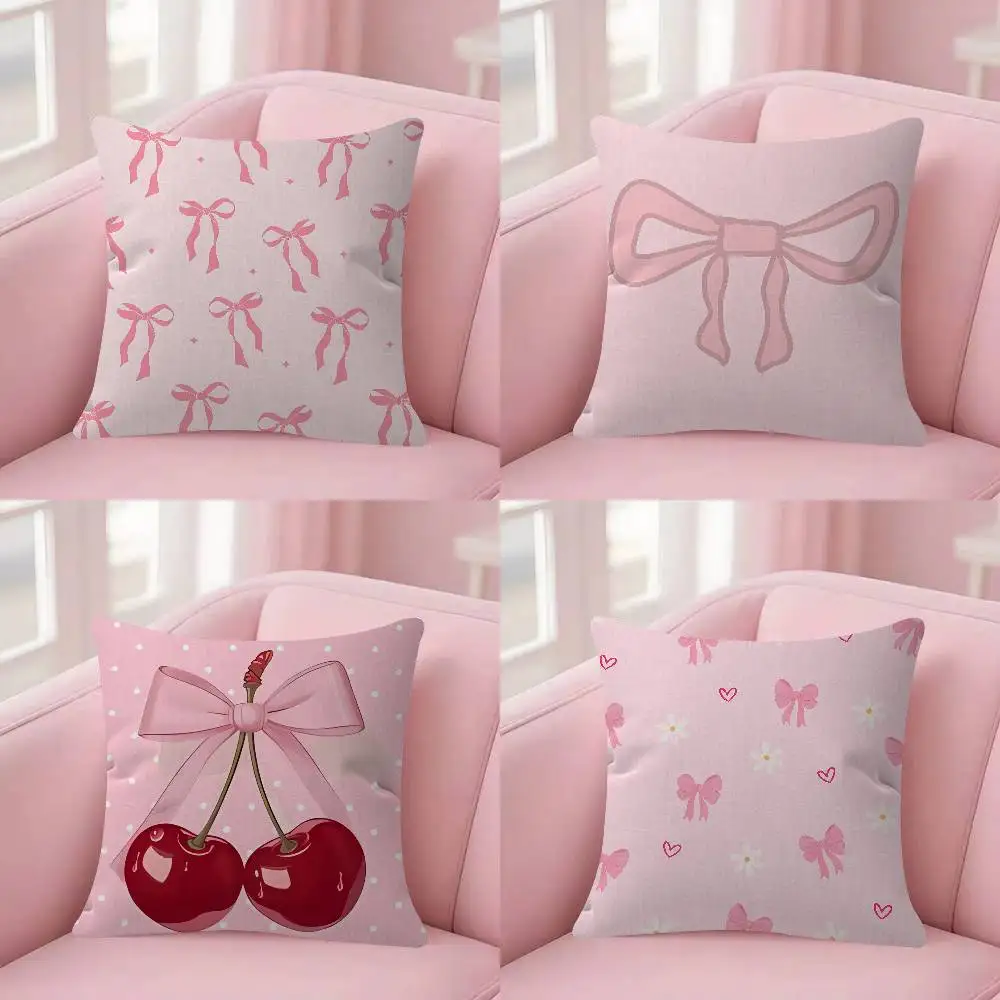 Pink Bow Cherry Pattern Pillow Dust Cover Bedroom Kids Party Decoration Pillowcase Birthday Children Gift