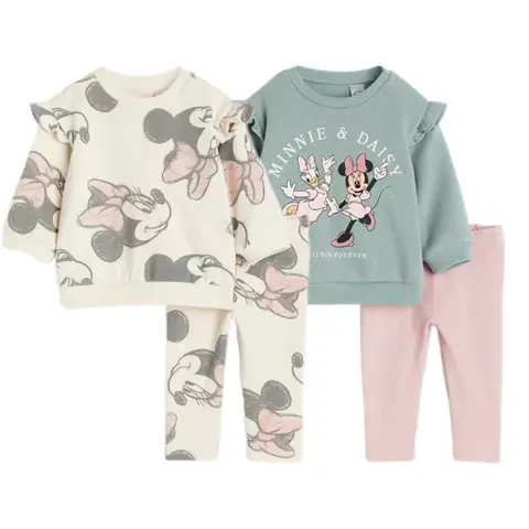 Girls Minnie Sweatshirt Solid Color Pants Two-piece Set Casual Sports Costume Child New Long Sleeve Outfits Lovely Tops+Pants