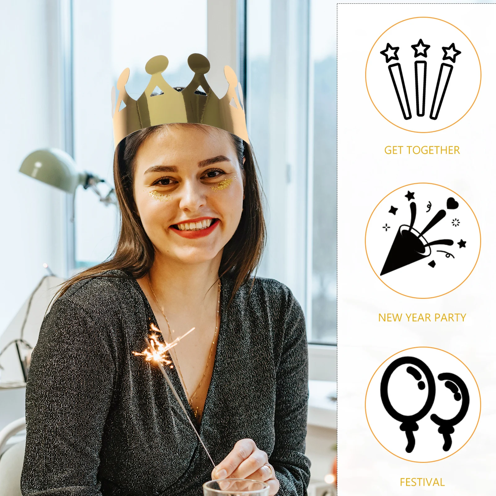 

12Pcs Crown Hat Bright Golden Party Birthday Celebration Shower Decorative Caps Crown Hat Shower Cap