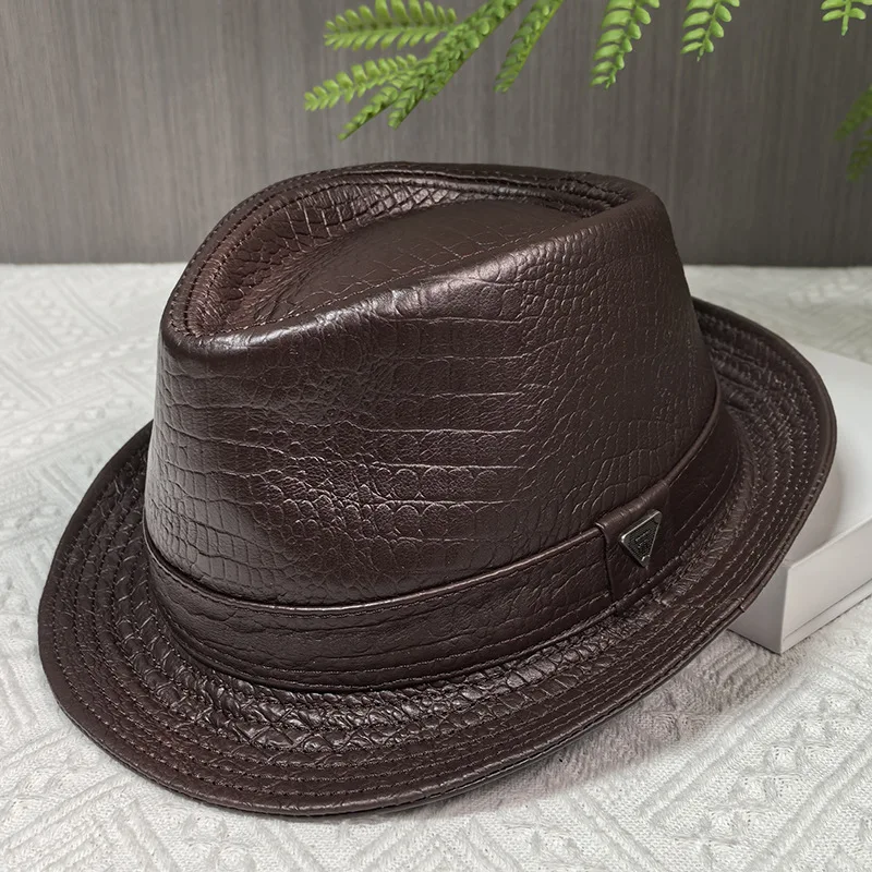 

Мужская джазовая шляпа из натуральной яловой кожи, осенне-зимняя модная ковбойская шляпа в британском джентльменском стиле для мужчин среднего возраста, идеально подходит