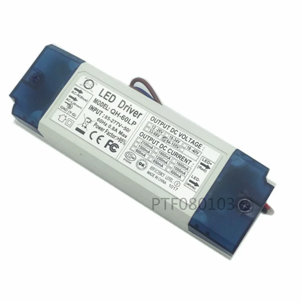 LED Driver 60W AC85-277V Constant Current 18-30x3W 600mA DC54-105V PFC LED Power Supply For Floodlight