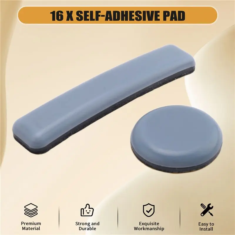 AB13-16 Pcs Furniture Glides PTFE Sliders Self-Adhesive Furniture Glides Set Round Square For Furniture Easy Movers