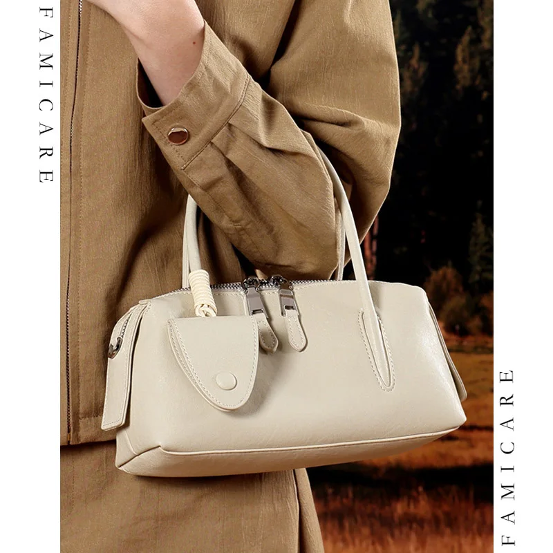 Elegant Minimalist Pillow Handbags Women Versatile Split Leather Boston Top Handle Bag Daily Fashion Lady Crossbody Shoulder Bag