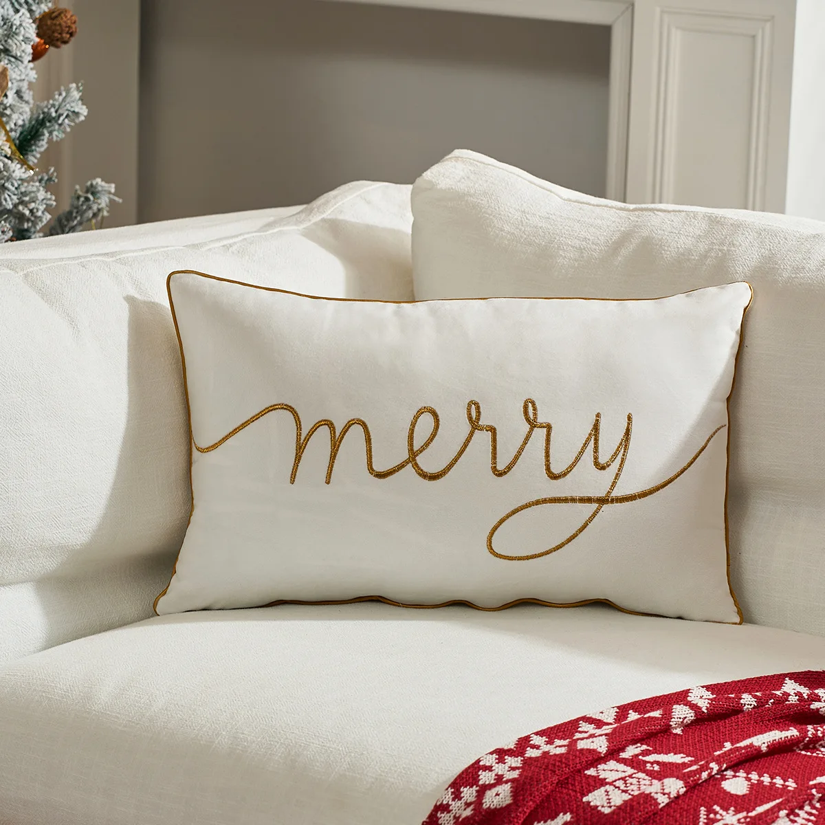 30x50cm Frohe Weihnachten Stickerei Niederländischen Samt Kissenbezug Einfarbig Urlaub Dekor Wurf Kissen Abdeckung Party Sofa Kissenbezug – Detail 5