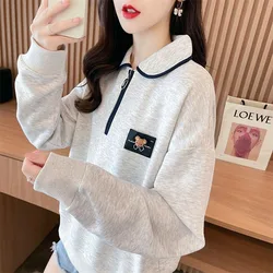 New Spring and Autumn Fashion Korean Edition Colorblock Polo Neck Half Zip Thin Loose Versatile Western Slim Women's Sweater