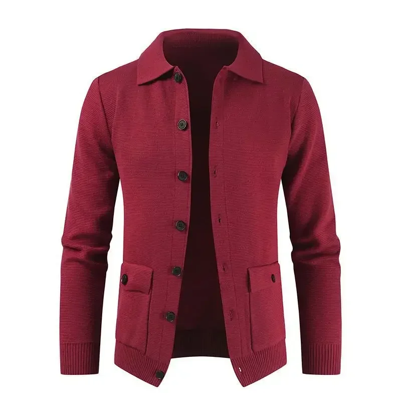 เสื้อสเวตเตอร์ถักแขนยาวสีบริสุทธิ์สําหรับผู้ชายในยุโรปและอเมริกา Pocketed Slim-fit สําหรับฤดูหนาว เอ็ม-XXXL