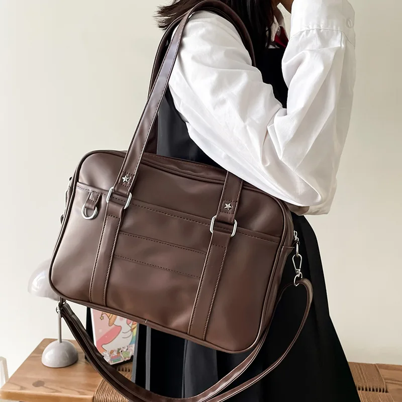 Japanese College Style PU Handbag Women JK Uniform Bag Student Large Capacity Single Shoulder Bag Crossbody Bag Y2k Tote Bag