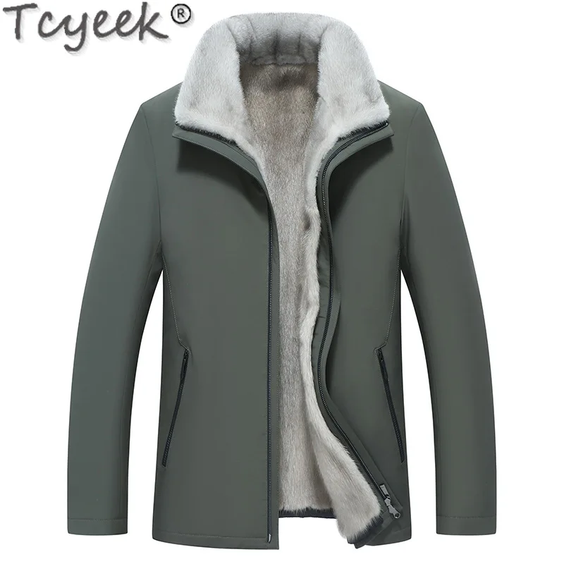 Tcyeek Natural Mink Fur Coat Men Winter Clothes High-end Men's Parka Warm Real Fur Coats 2024 Sliver Blue Mink Куртка Мужская