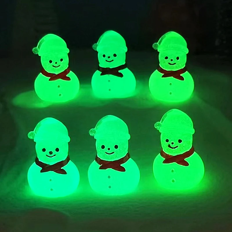 Mini Luminous Resin Christmas Snowman Ornament Glow In The Dark Miniature Figure Tiny Snowman DIY Dollhouse Decoration