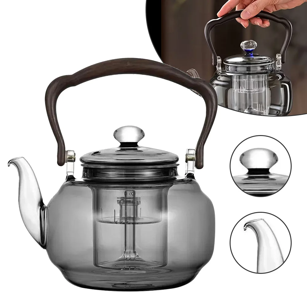 Teiera in vetro, con beccuccio e filtro rimovibile, ideale per tè sfuso, per preparare tè in infusione, per acqua calda o fredda, per succhi e altre bevande, lavabile in lavastoviglie.