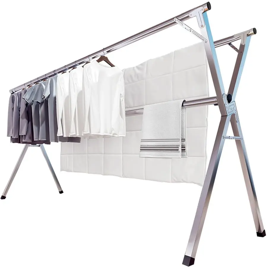 

95 Inches Clothes Drying Rack, Drying Rack Clothing Folding Indoor Outdoor, Heavy Duty Stainless Steel Laundry Rack, Foldable Po