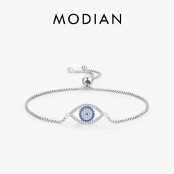 MODIAN 925 Sterling Silver Big Blue Eyes Basic Bracelet Fashion Style Braided Adjustable Chain Link For Women Anniversary Gift