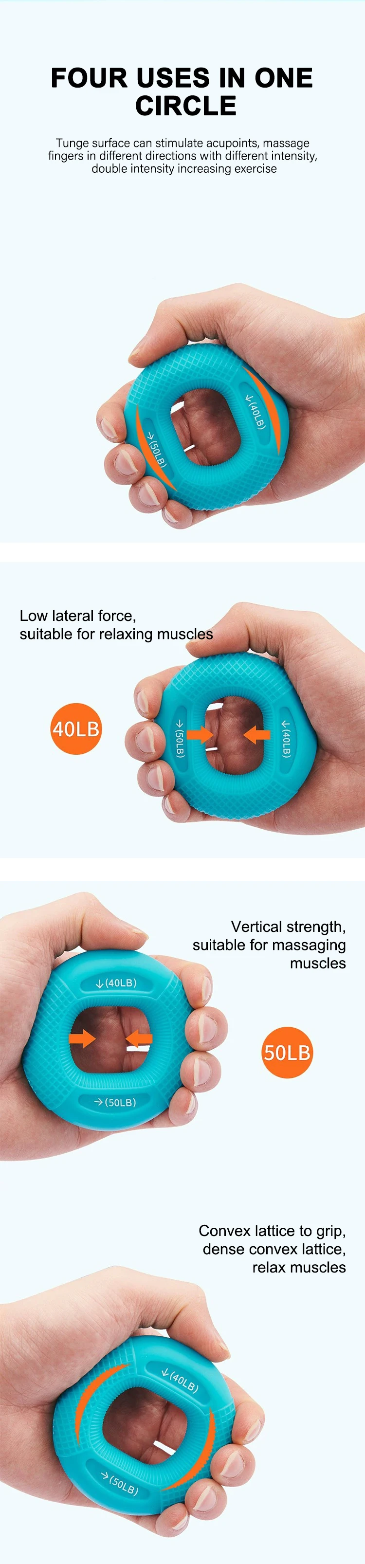 Silicone Hand Grip Strengthener 20-80LB Gripping Ring Finger Trainer Carpal Expander Muscle Finger Stretcher Relieve Wrist Pain