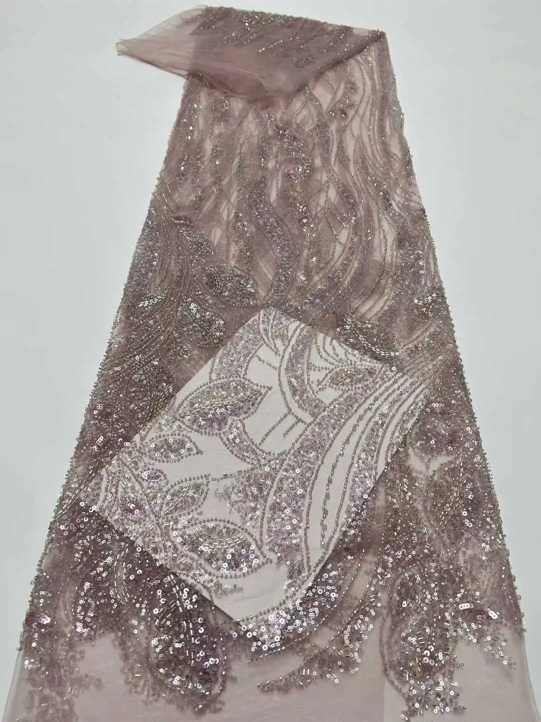 

2026 Latest High Quality African Nigerian With Sequins Tulle Lace Fabric Beaded Embroidery Sequins For Women Sewing Dresses