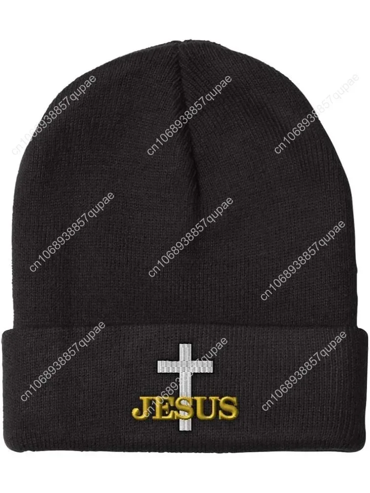 

Custom Beanies for Men Christian Cross, Jesus Embroidery Winter Hats for Women Acrylic Skull Cap 1 Size