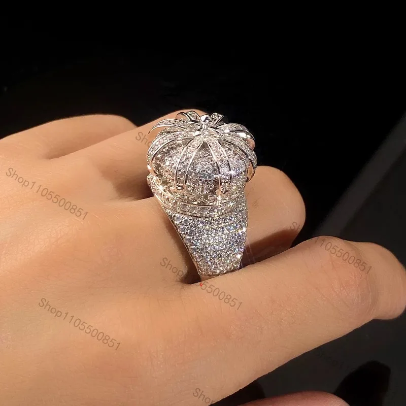 Full Diamond Crown Ring Niche Premium Diamond Set Hip Hop Ring