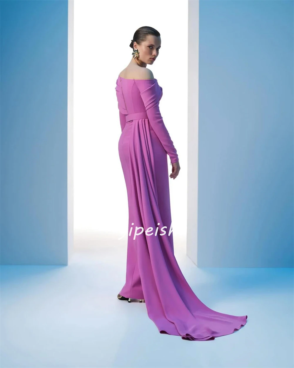 Customized Jersey Draped Sash Party A-line Off-the-shoulder Bespoke Occasion Gown Long Dresses