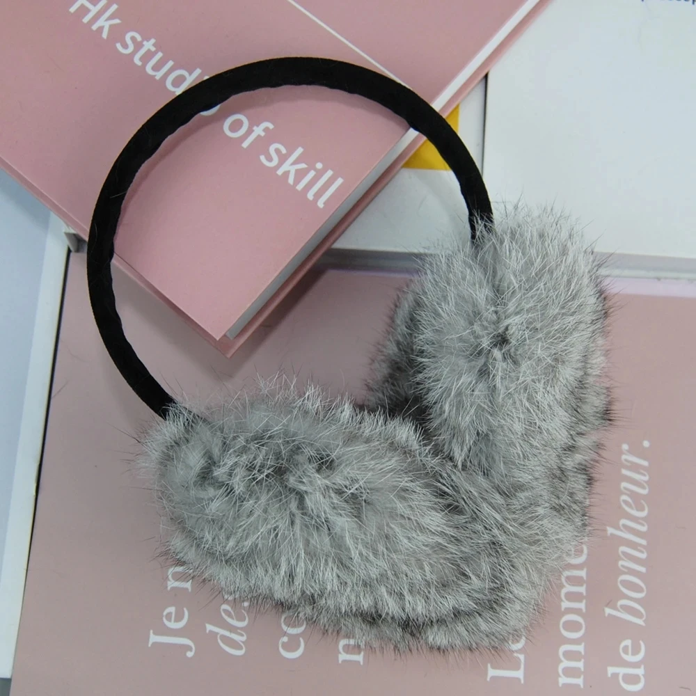 Hot Sell Russian Lady Plush Real Rabbit Fur Earlaps Winter Women Warm Fluffy Rabbit Fur Earmuff Outdoor Female Fur Earflaps