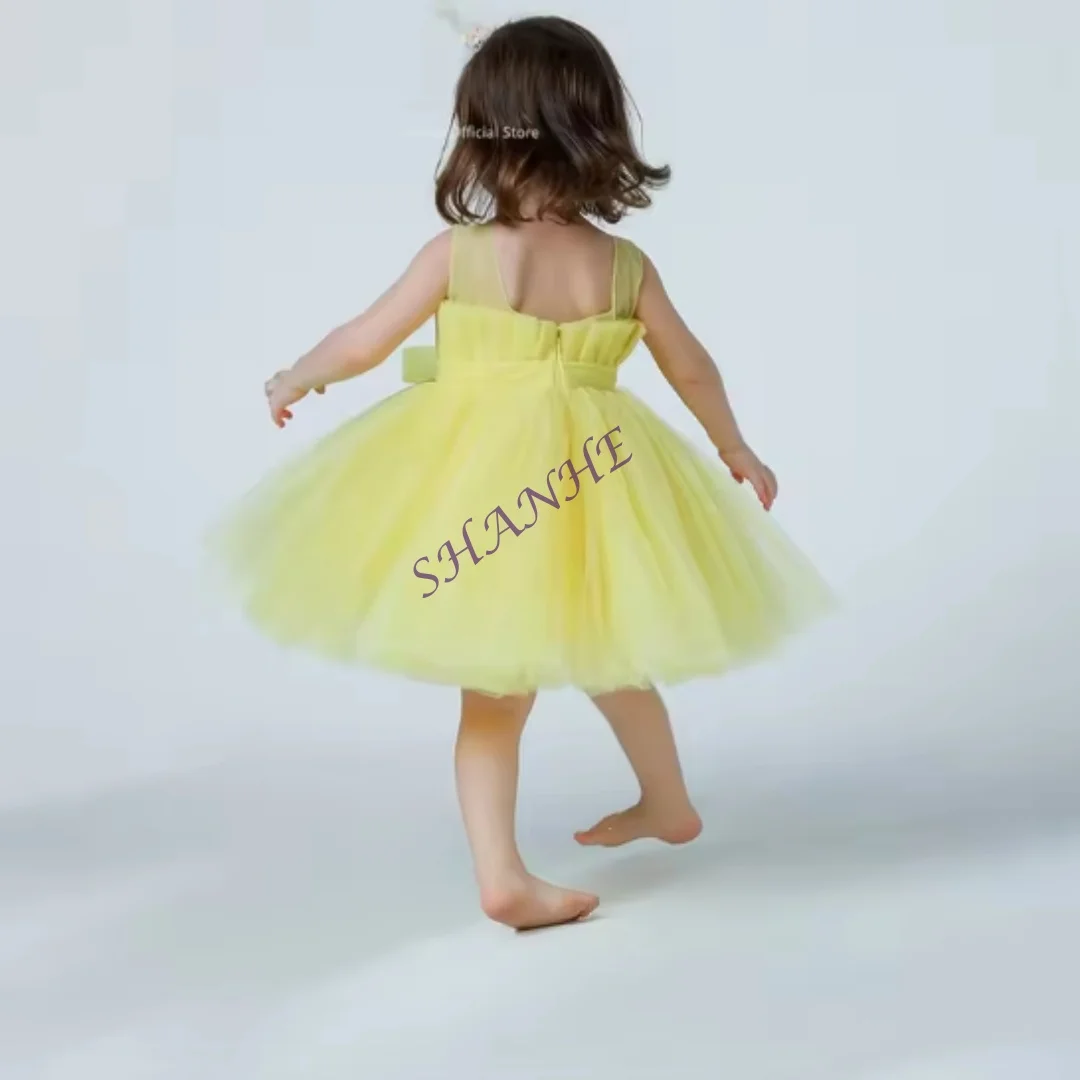 노란 꽃 소녀 드레스 결혼식 파티 드레스 어린이를위한 소녀 댄스 파티 드레스 꽃 맞춤형