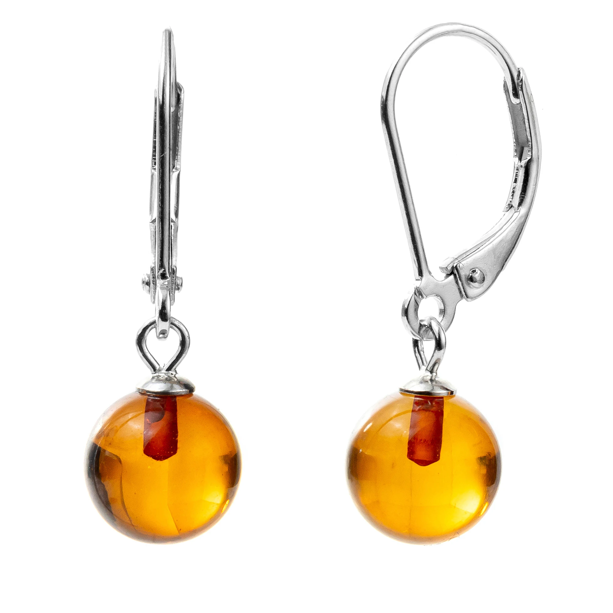 

Baltic Round Amber 925 Sterling Silver French Hook Drop Earrings for Women - Natural Baltic Amber Stone Jewelry Wholesale