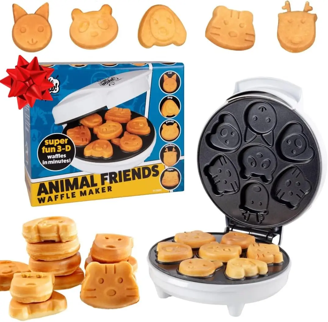 

Вафл Вау! Вафельница Animal Friends — 7 милых форм животных, мини-электрическая вафель с антипригарным покрытием для детей, праздничный завтрак