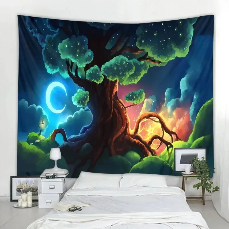 

Bohemian Decorative Fantasy Tree Tapestry Wall Hanging Mat Multi-function Tablecloth Cover Picnic Beach Towel 180X320CM