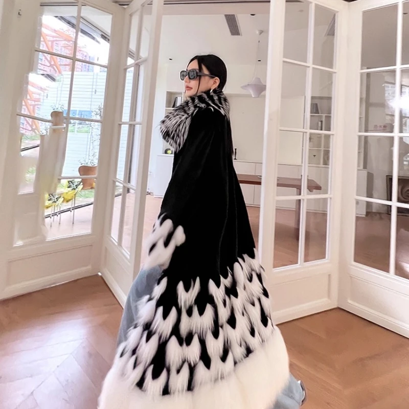 YOLANFAIRY Otoño e Invierno abrigo de visón entero importado mujeres espesar cuello redondo chaqueta larga de piel de visón dубл onderка ж tijolivald 2025