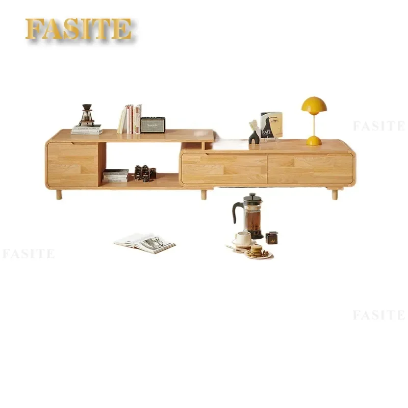 For Small Apartment Solid Wood TV Cabinet Modern Simple Nordic Floor Storage Unit Integrated Coffee Table Combination