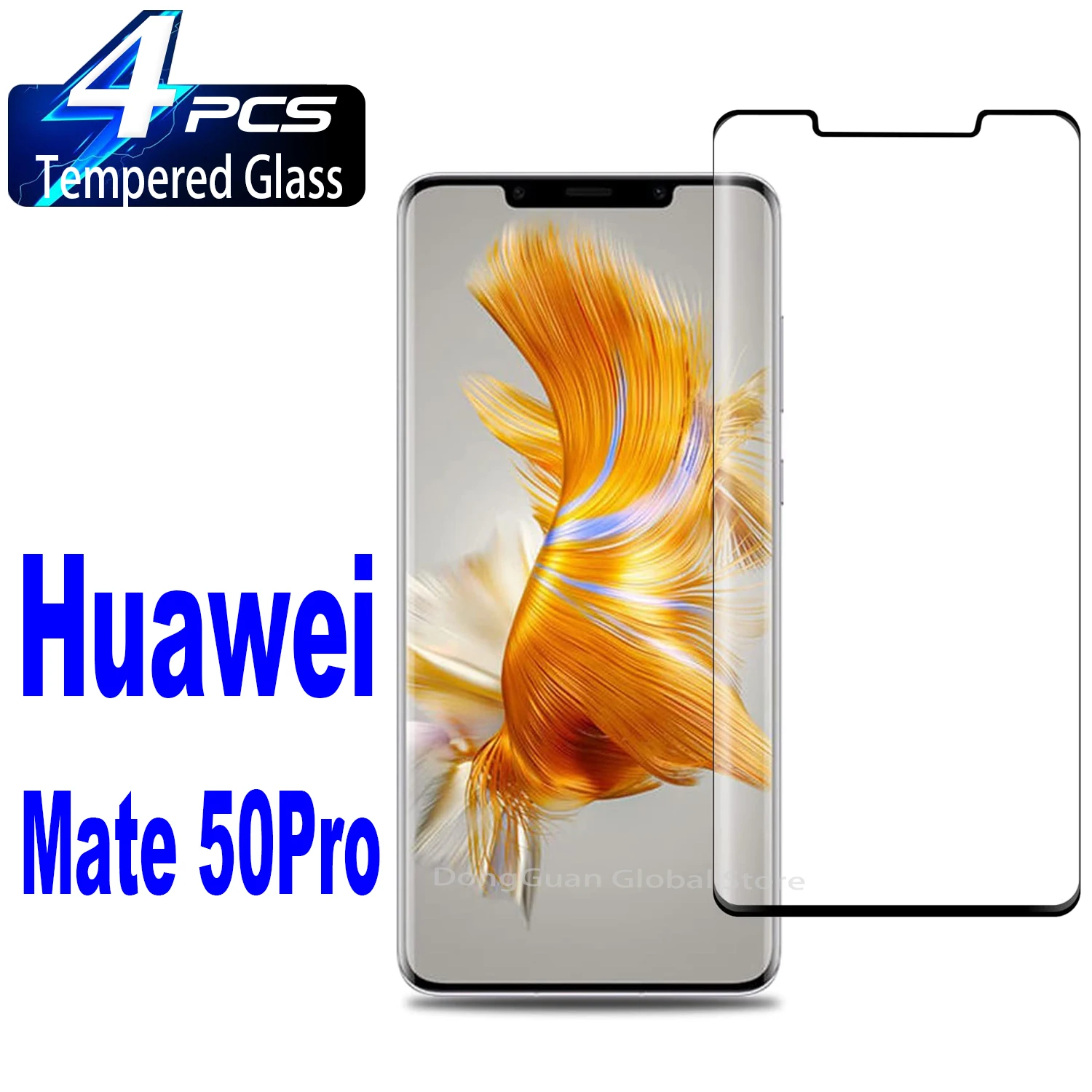 

HD Curved Four Sides Glue Screen Protector For Huawei Mate 50 Pro,2/4Pcs 9H Tempered Glass