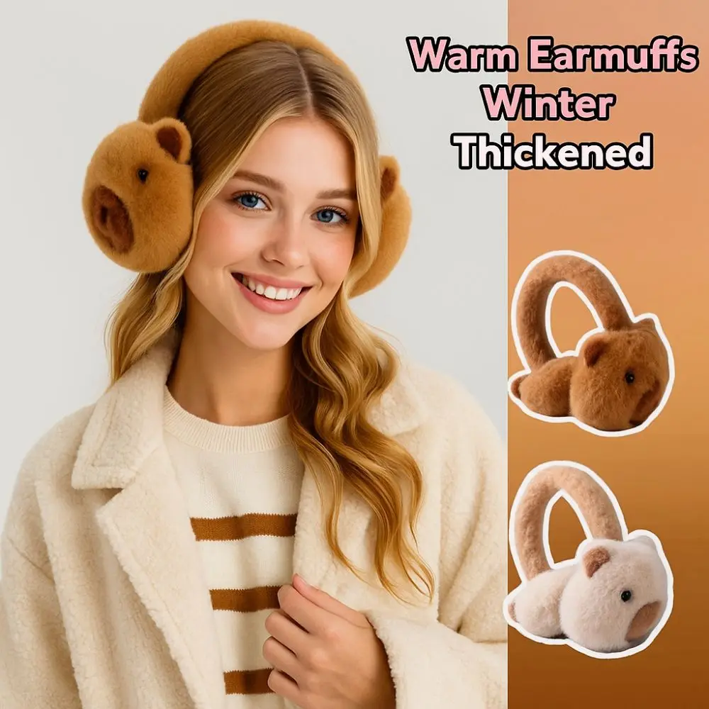 

Милые уютные наушники с капибарой, мультяшный дизайн, теплая шапка-ушанка, складные зимние наушники, женские аксессуары