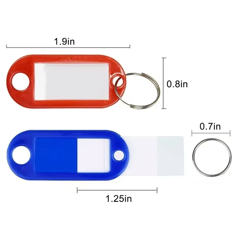 100 X Coloured Plastic Key Fobs Luggage ID Tags Labels Key rings with Name Cards, For Many Uses - Bunches Of Keys, Luggage