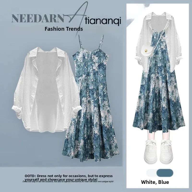 

Summer Slimming Floral Dr Two-Piece Set Women's Pure Color irt Casual Sle Ele Wind Women's plus Size Outerwear