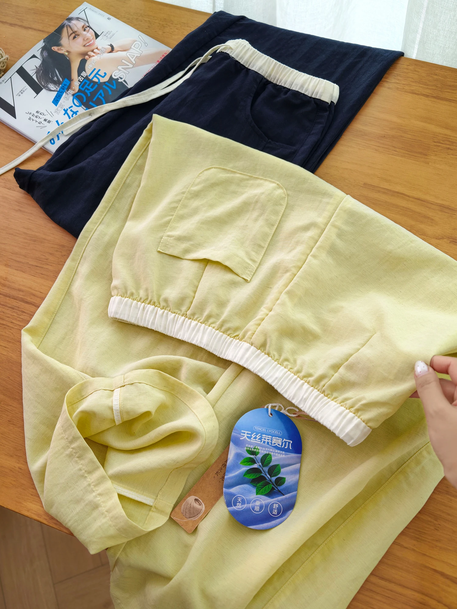 Comfortable Casual Pants Smooth Hanging Fine Gauze Linen Elastic Waist Drawstring Loose Fit Straight Leg Ladies Trousers