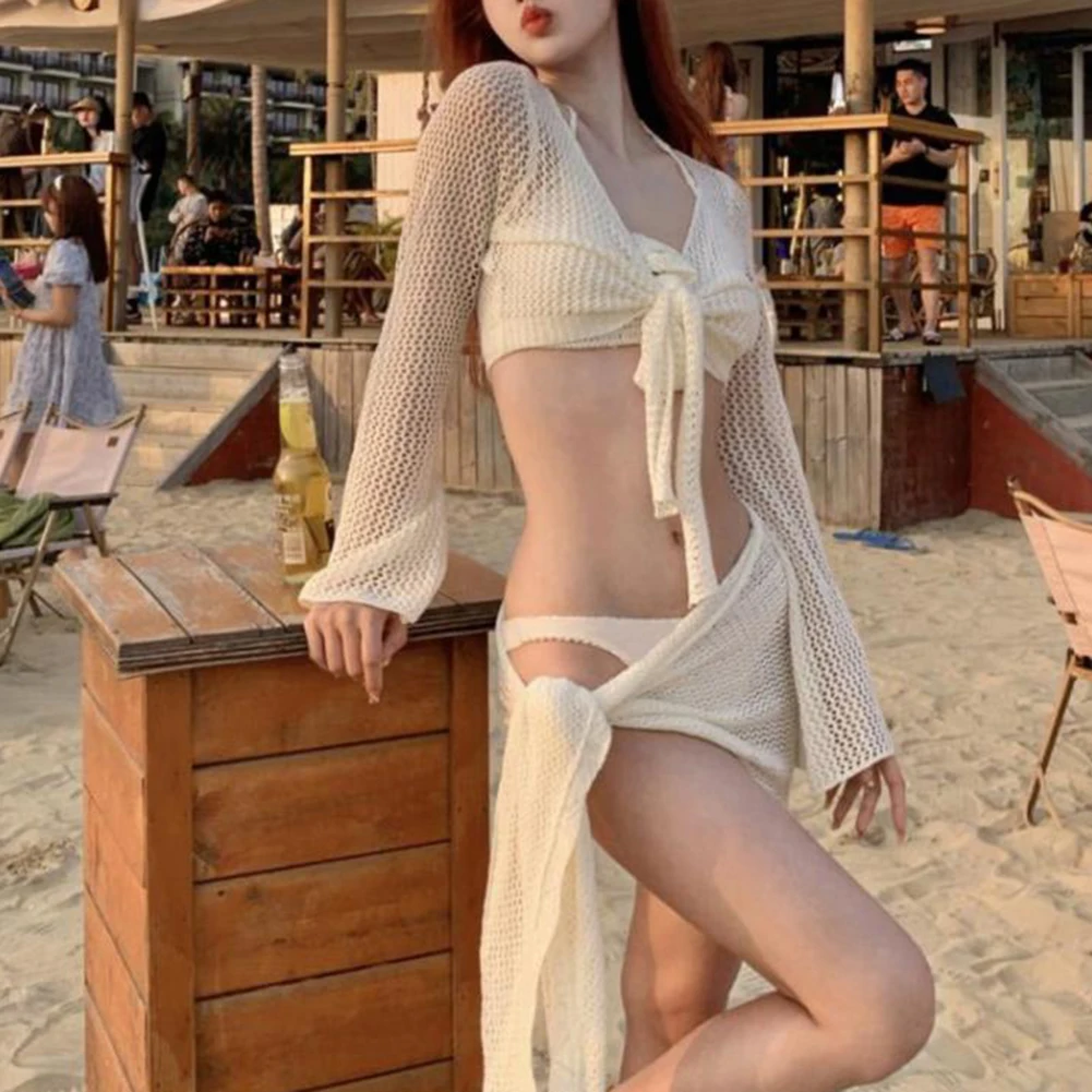 

Beach Party Poolside Fun Beige Four-piece Set Casual Sexy Swimsuit Bikini Elegant Swimwear Brand New Condition