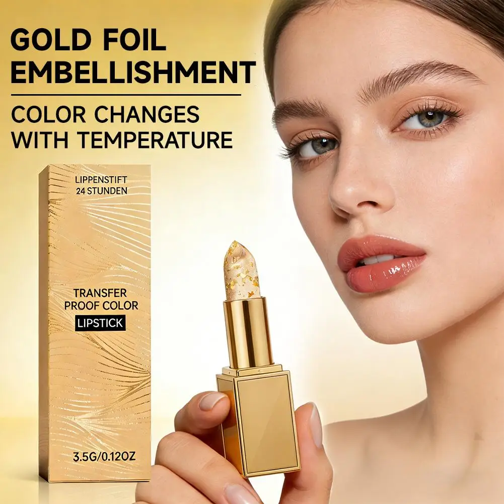 Gold Foil Temperature Color Changing Lip Balm Infused With Hyaluronic Acid & Vitamin E For Deep Hydration Nourishes & Plumps Lip