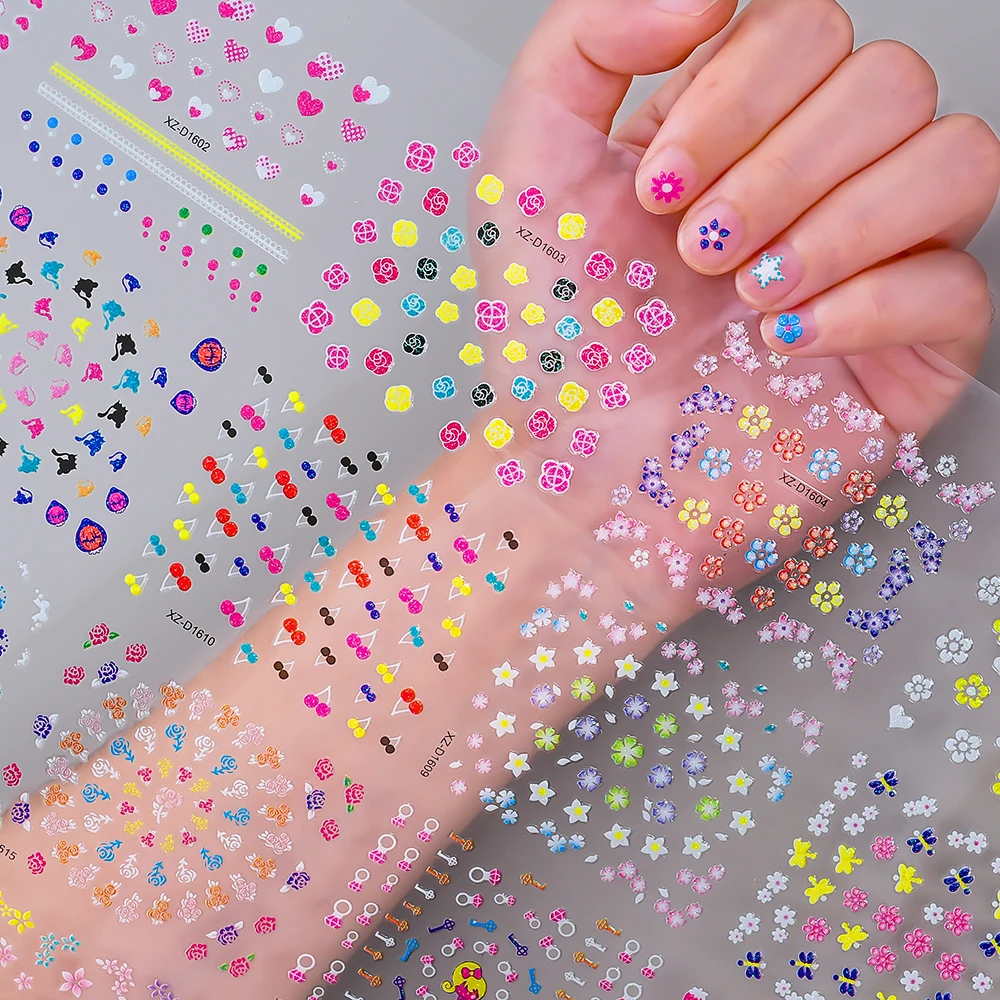 30pcs Glitter Colorful Flowers Nail Stickers Mini Petal Blossoms Self Adhesive Nail Art Decals Manicure Slider Adhesive Stickers