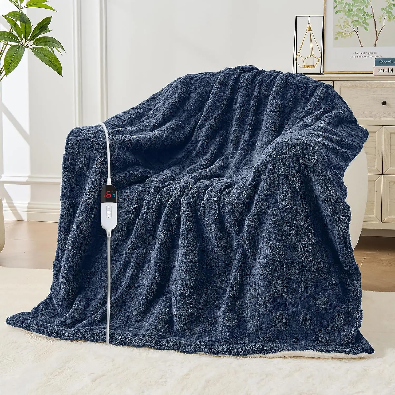 

Twin Size Electric Heated Blanket with 6 Heat Levels, Auto Shut-Off, and ETL Safety, Navy Blue