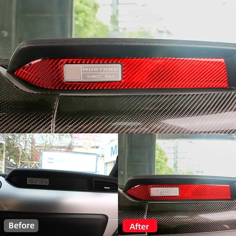 For Ford Mustang 2015-2021 Car Accessories Carbon Fiber Interior Car Dashboard Decoration Strip Sticker Car Styling Trim Cover