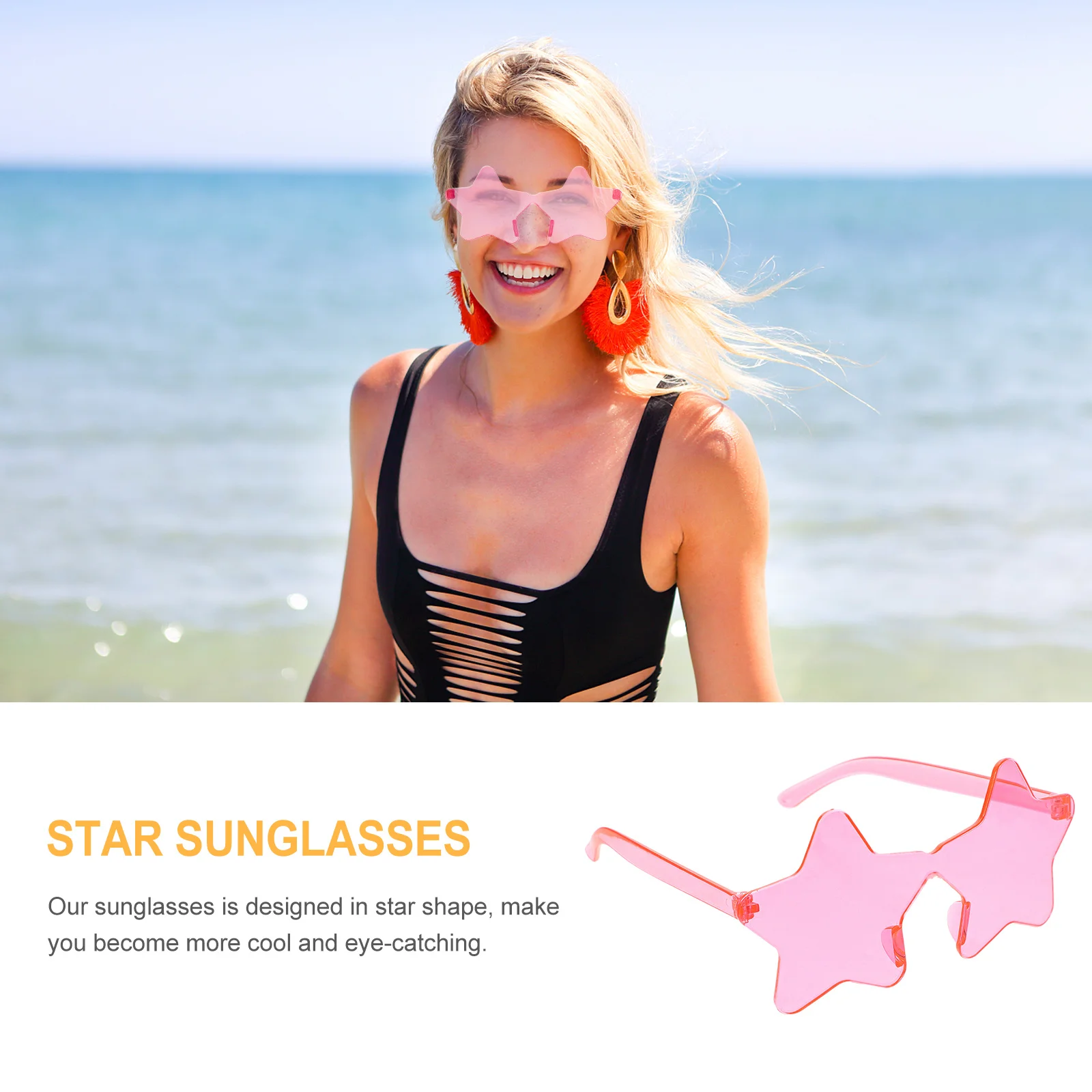 

2Pcs Candy Color Star Sunglasses Frameless Eyewear Cool Party Favors Beach Travel Decor Star Sunglasses Party Eyeglasses