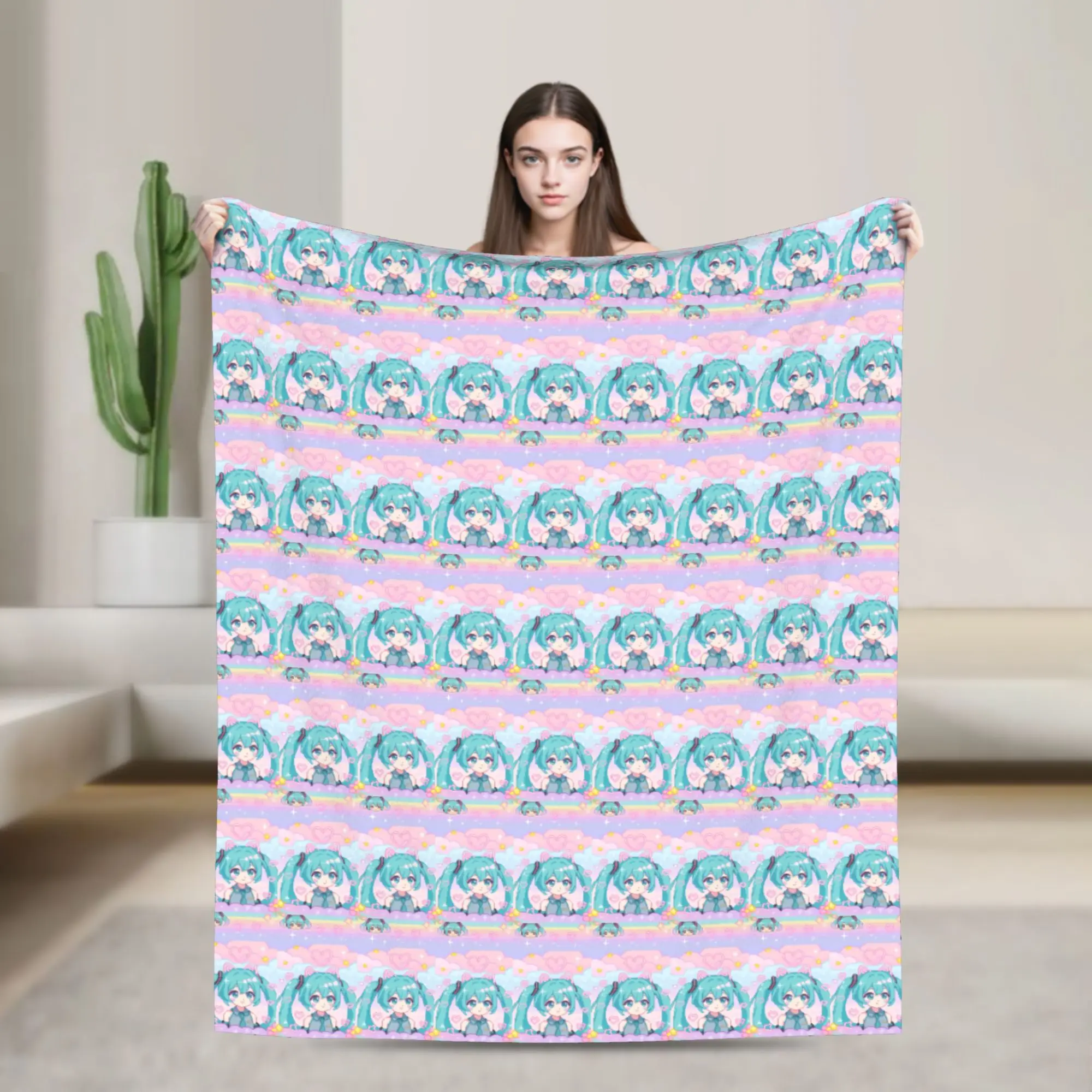 Custom Sofa Fleece Hatsuned Mikues Cartoon Throw Blanket Warm Flannel Voice Anime Blankets for Bedding Office Couch Quilt