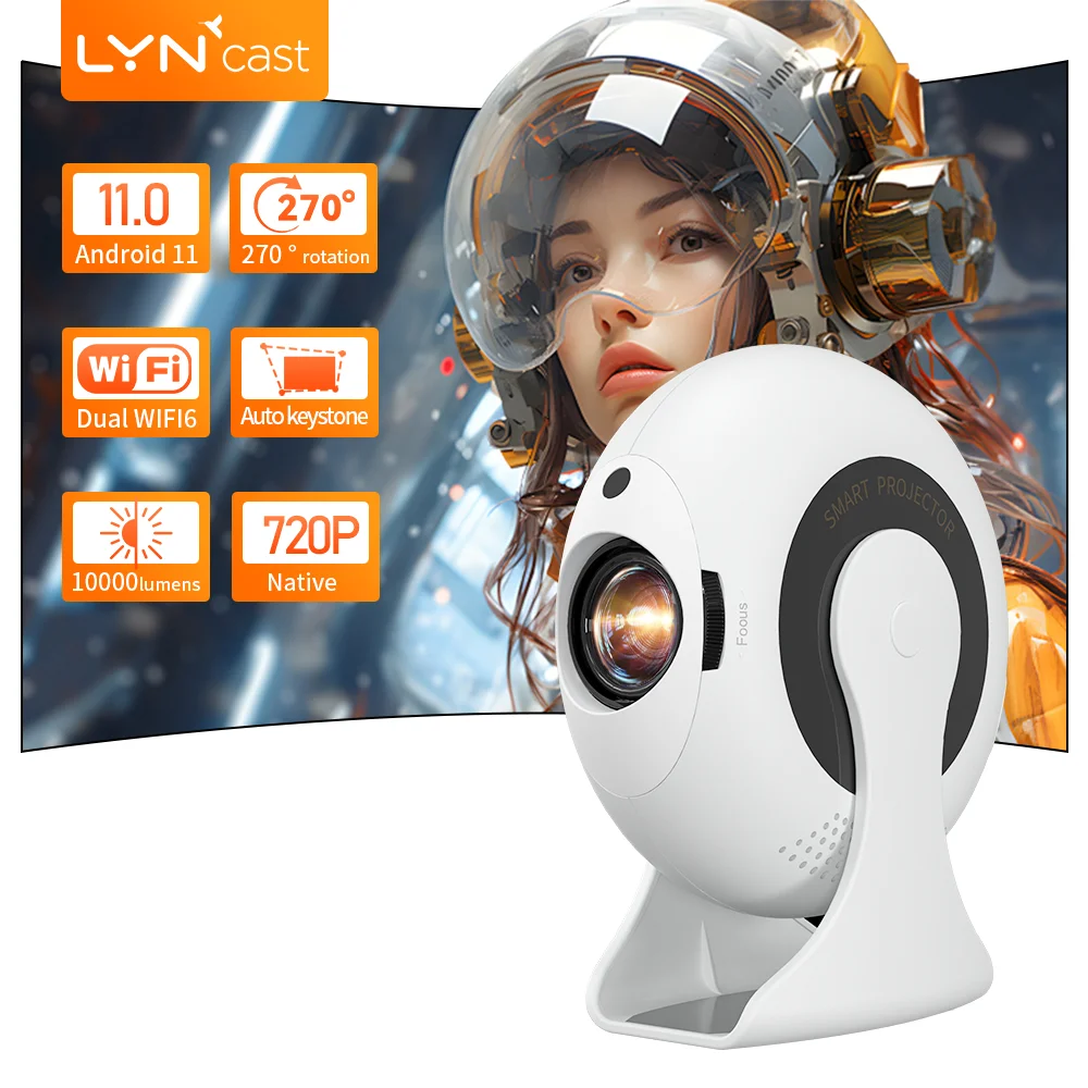 

Mini Projection Android 11 360 ° Projector, Wifi6 BT5.2 portable outdoor home theater conference video large screen home speaker