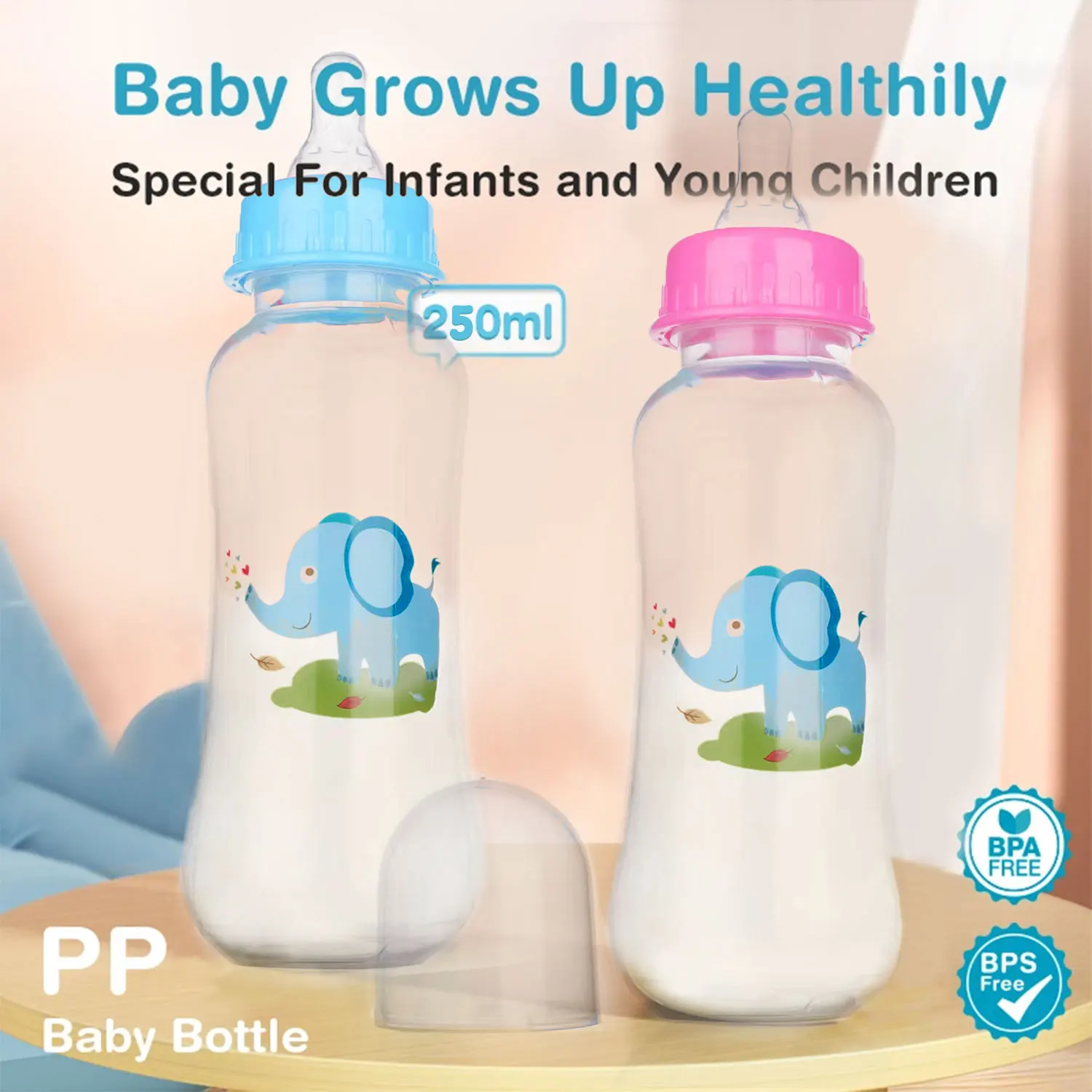 240ml Cartoon Newborn PP Baby Bottle, Food-Grade PP & Silicone Material, Drop-Resistant & Leak-Proof, Perfect Home Outdoor Use