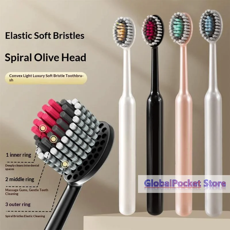 [TG823]Combo Of 4 Soft Bristle Toothbrushes For Effectively Removing Plaque And Food Residue Convex Mountain Shaped ToothBrush