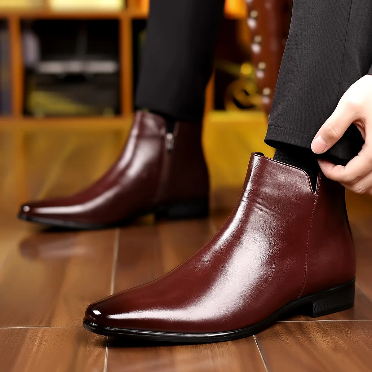 Big size Chelsea boots, high-top leather boots, men's pointed-toe British style men's boots M052 - view 3