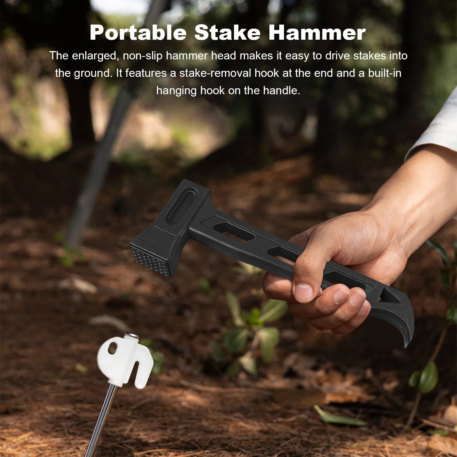 PE Ultralight Portable Hammer with Stake Puller Hole Plastic Mallet Anti-slip for Camping Pegs Canopies Tarp Shelter Outdoors