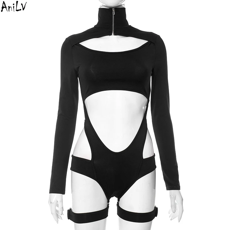 AniLV Film Game Agent Assassin Tight Jumpsuit Cosplay Women Hot Strap Hollow Bodysuit With Leg Loop Costumes