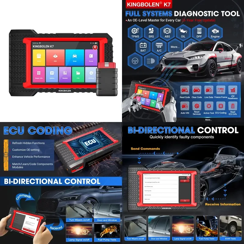 Kingbolen K7 Scanner Automobilistico, Strumento di Diagnosi OBD2, Macchina per Codifica ECU con 28 Reset, Aggiornamento Gratuito
