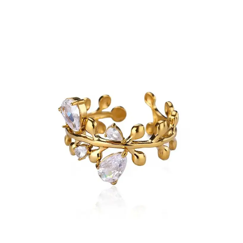 Fashion Zircon Leaves Rings For Women Gold Color Stainless Steel Leaves Ring Couple Wedding Minimalist Jewelry anillos mujer - Image 6